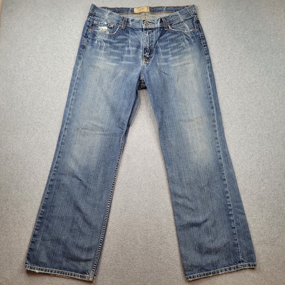 BKE Tyler Jeans Mens 36x32 Blue Distressed Straight Leg Denim